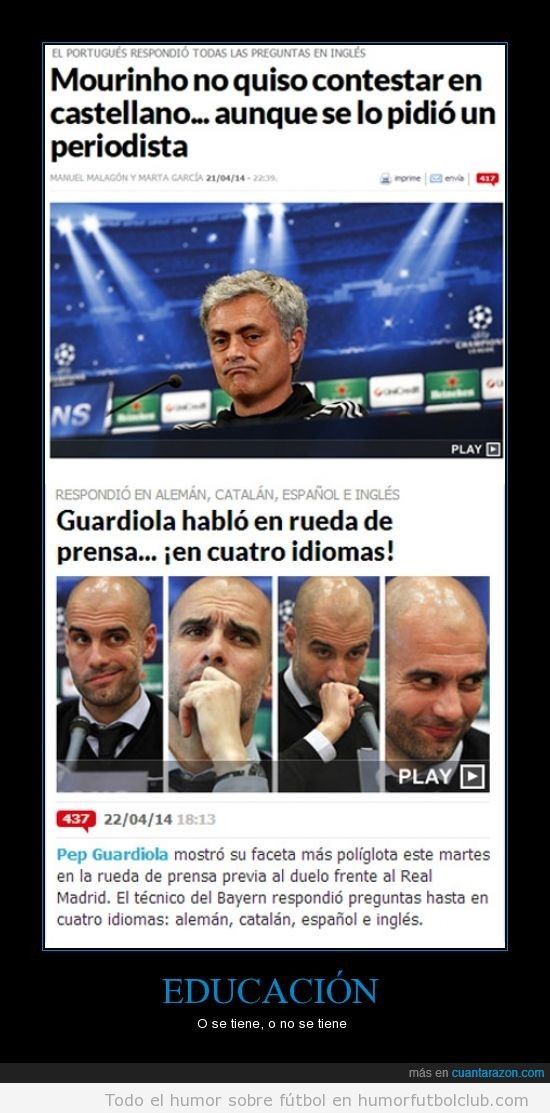 Meme diferencias ruedas prensa Mourinho vs Guardiola