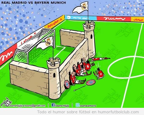 Viñeta graciosa fútbol Real Madrid - Bayern Munich, defensa