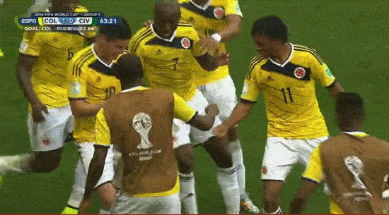 Gif animado baile Colombia celebrar gol Mundial Brasil 2014