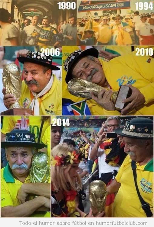 Historia del señor mayor brasileño abrazado a la copa del Mundo