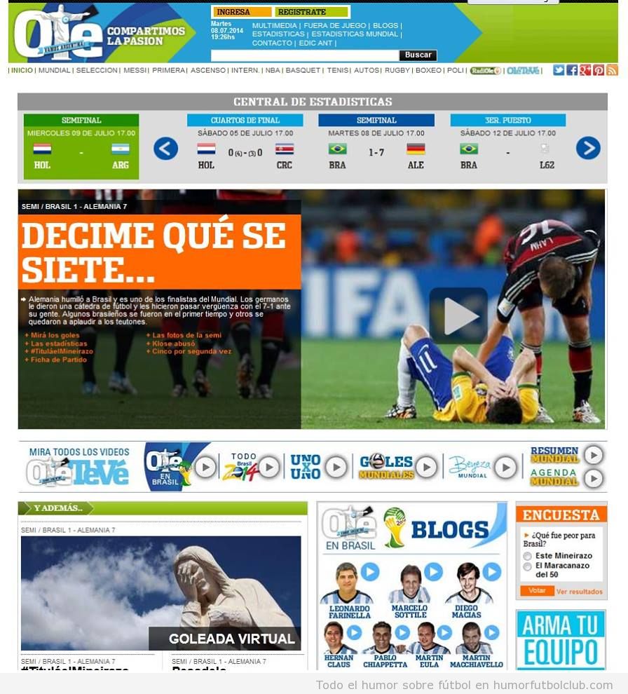 Diario Ole argentino, portada después del Brasil - Alemania