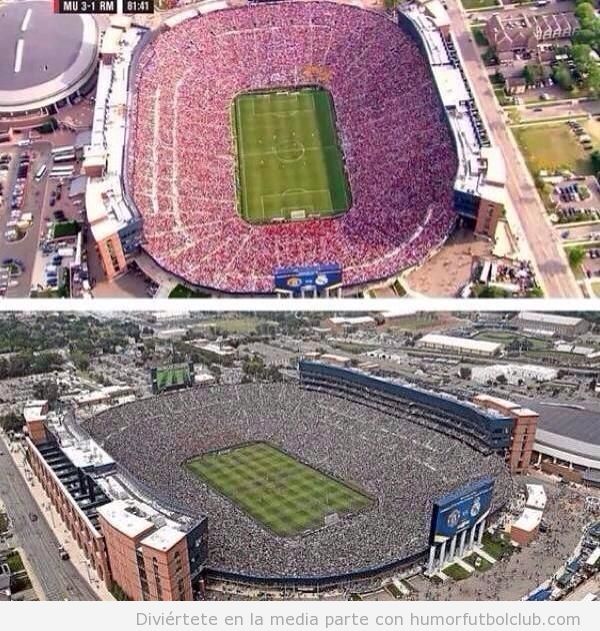 Fotomontaje Marca estado Michigan en el Real Madrid - Manchester United