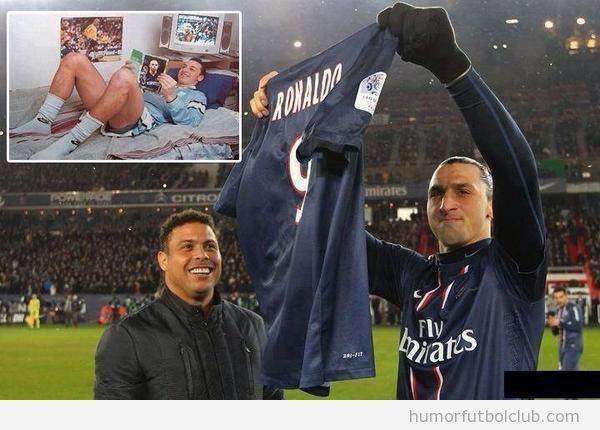 Foto de Ronaldo dando una camiseta a  Zlatan Ibrahimovic