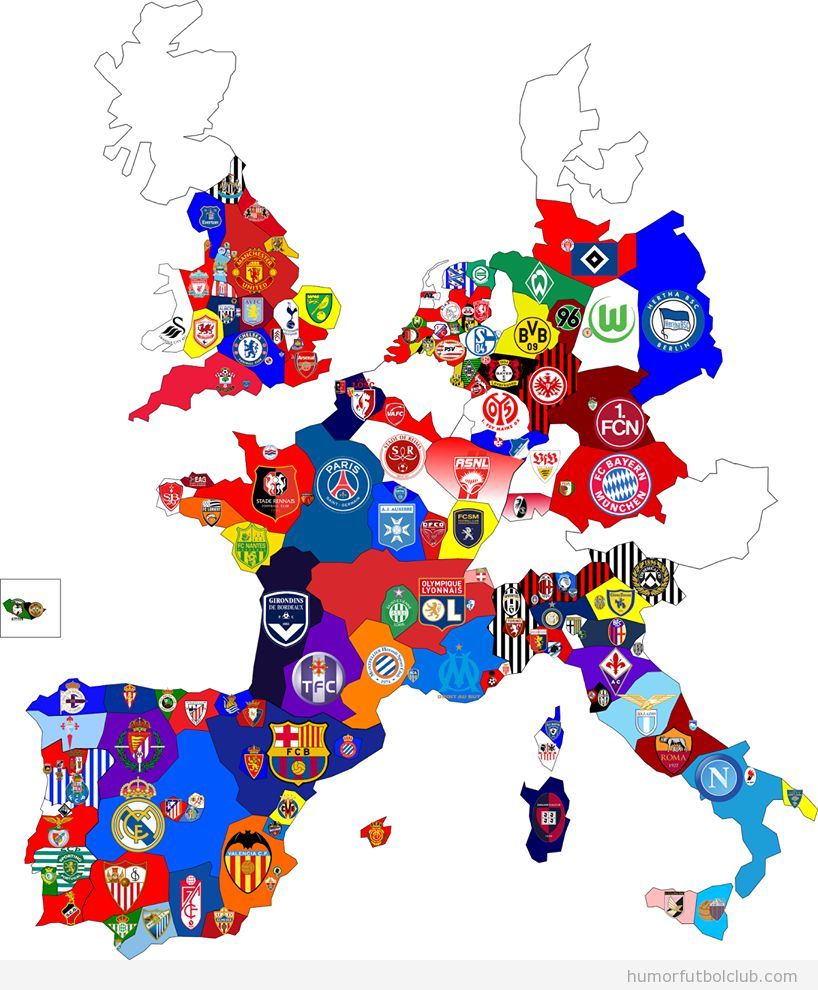 Mapa de Europa con sus equipos de fútbol