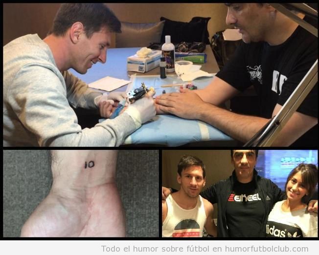 Messi tatuando número 10 al tatuador Roberto López