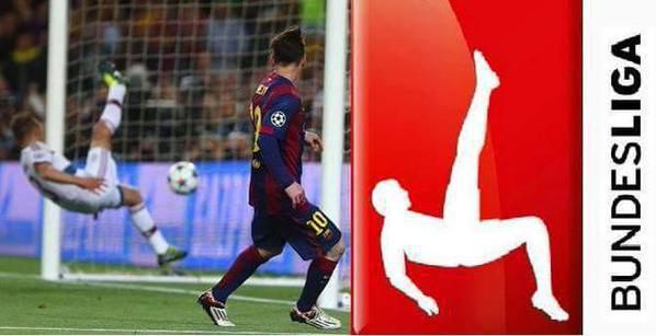 Jugador Bayern Munich imita logo Bundesliga ante el Barça