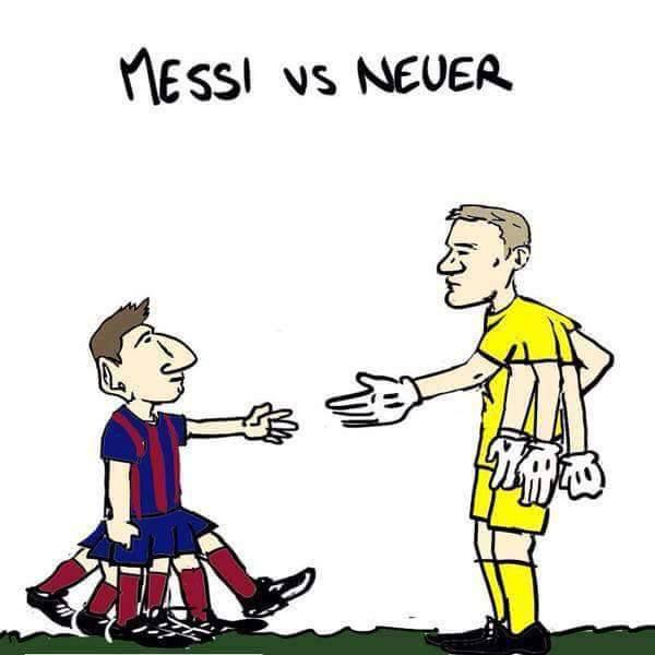 Vieñta graciosa Messi vs Neuer con cien pies y cien manos