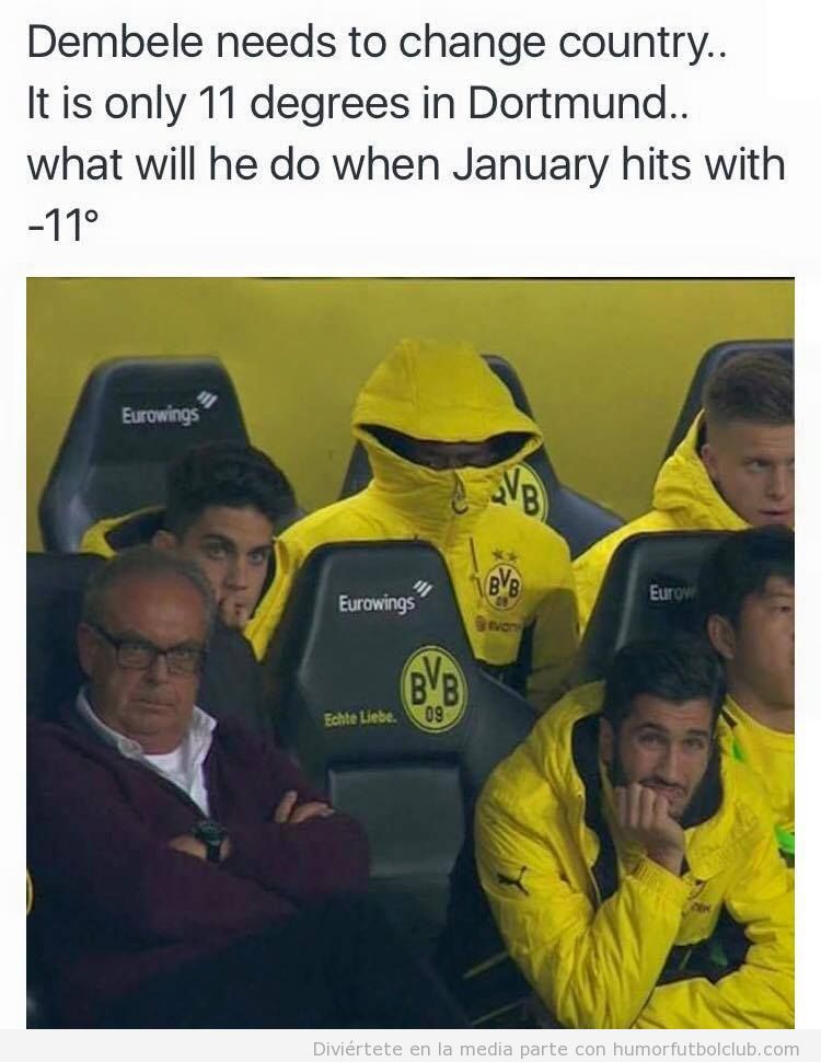 Foto graciosa Dembele Borussia Dortmund abrigado con anorak
